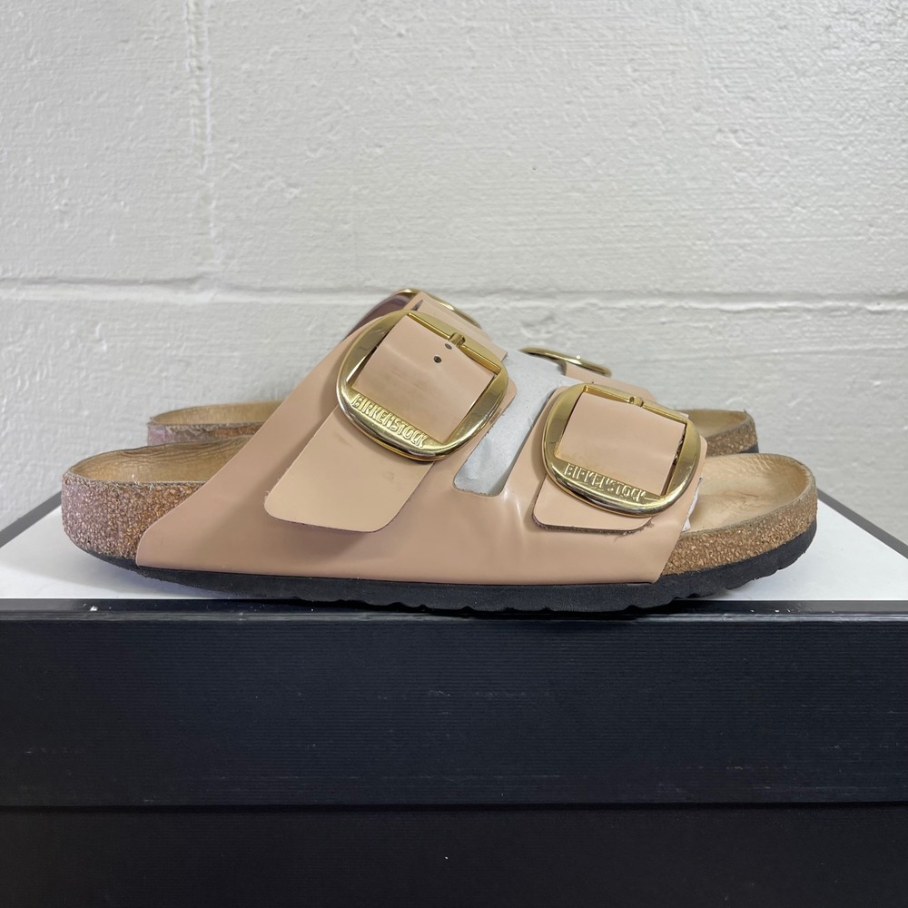 Birkenstock Arizona Patent Sand Beige Gold Big Buckle Sandals Women's 41 EU/10 N